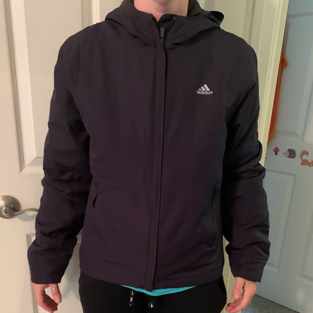 Navy Adidas warm jacket hooded
